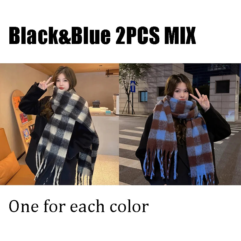 Luxury Plaid Scarf Winter Warm Cashmere Women Long