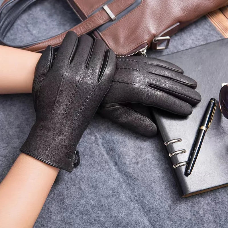 New men's 100% sheepskin gloves, deer skin pattern