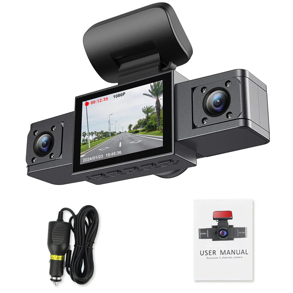 3 Channel Dash Cam Video Recorder Three Lens