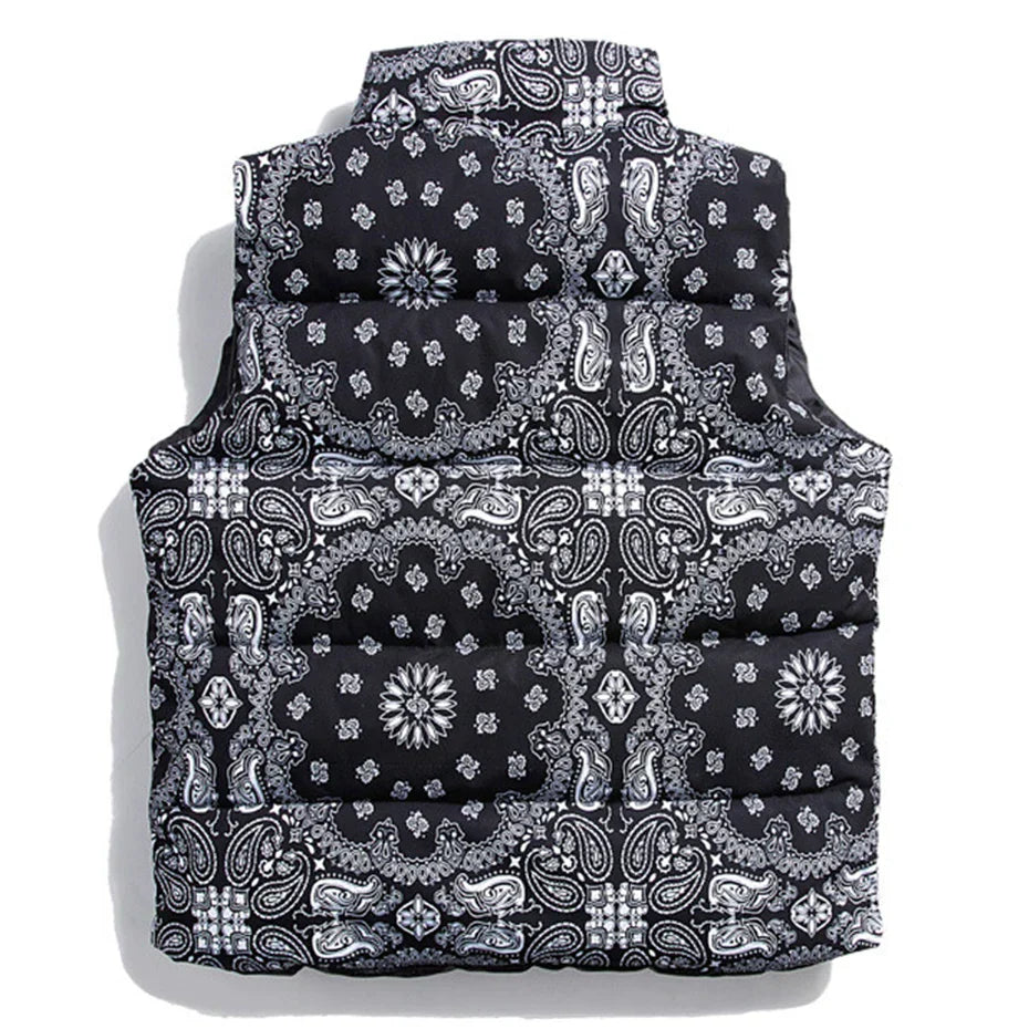 Winter Padded Vest Paisley Bandana Pattern Thick Warm