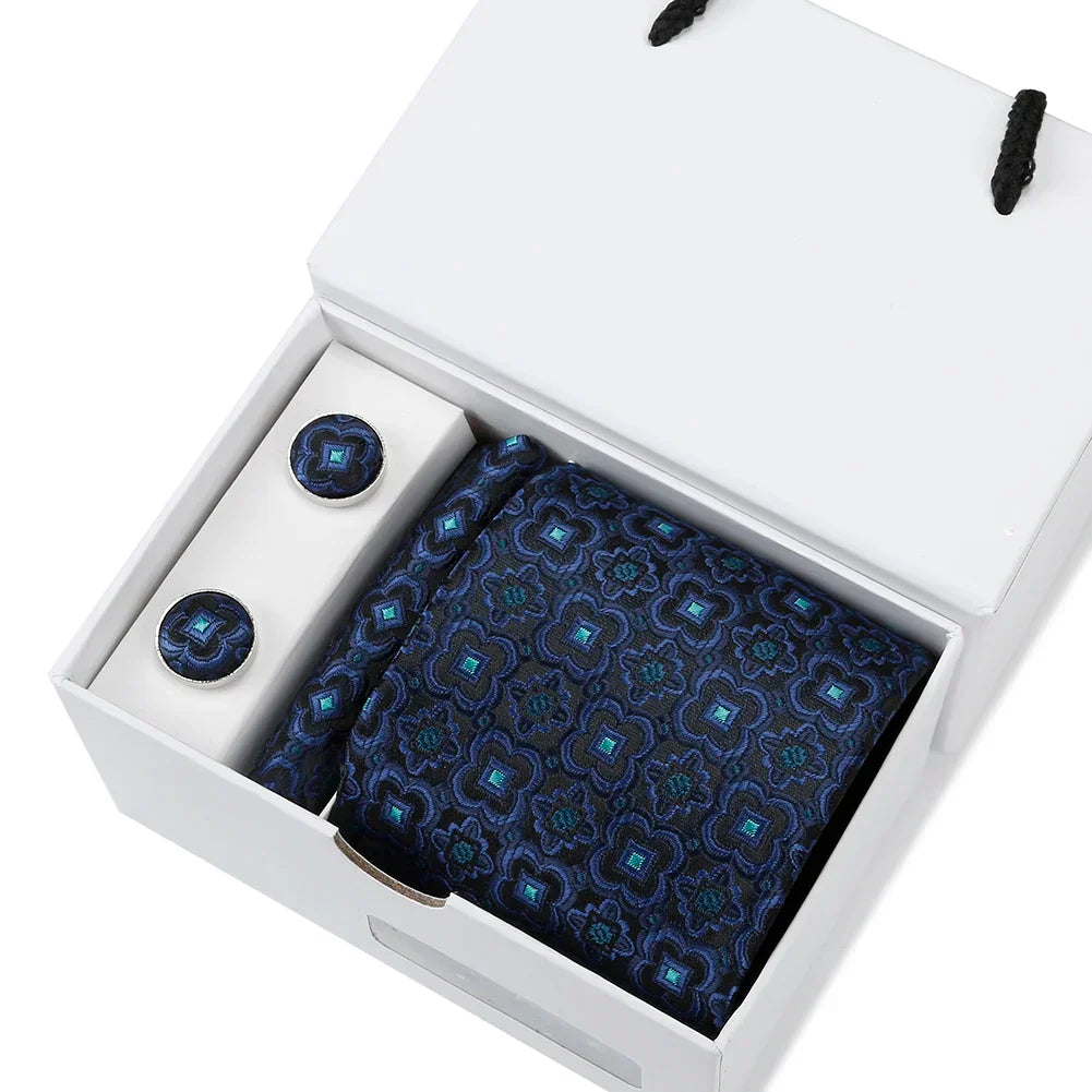 Bussiness Ties Sets For Men Plaid Blue Print