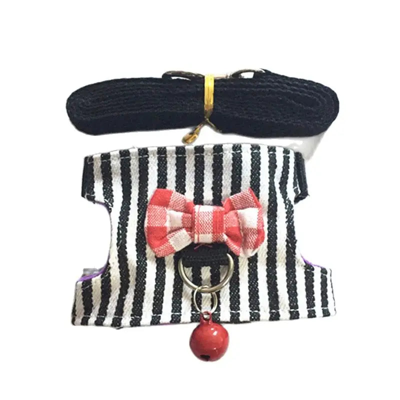 Adjustable Small Pet Stripe Harness Leash Vest Chest