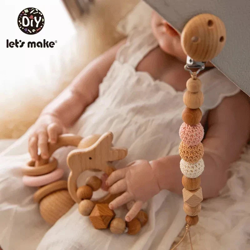 Let's Make Baby Wooden Teether Animals Rattle Chewable