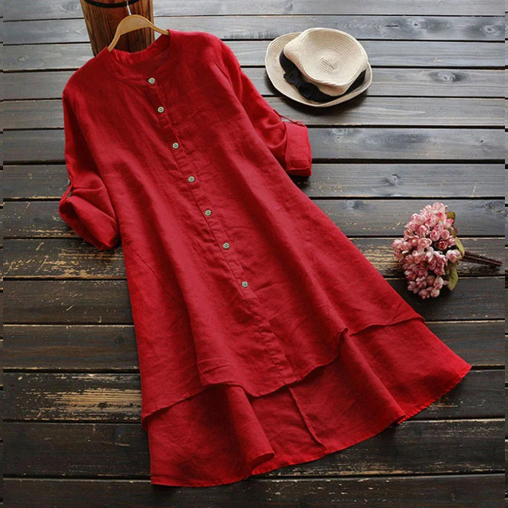 Womens Autumn ONeck Cotton Linen Baggy TShirt Tops