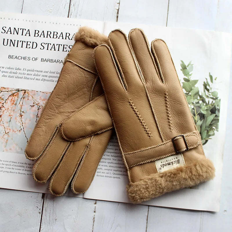 Sheepskin Fur Gloves Men's Thick Winter Warm Large