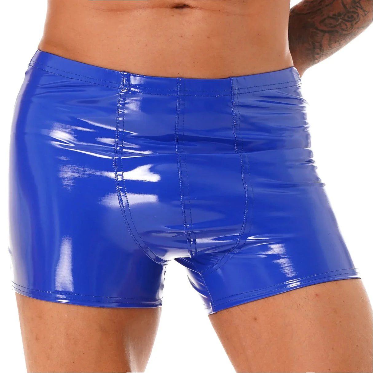 Mens Patent Leather Shorts Dance Performance Clubwear Wet