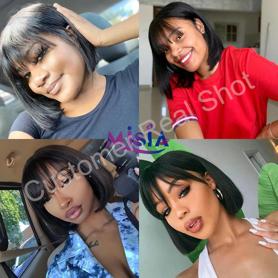 MISIA Straight Bob Human Hair Wigs With Bang