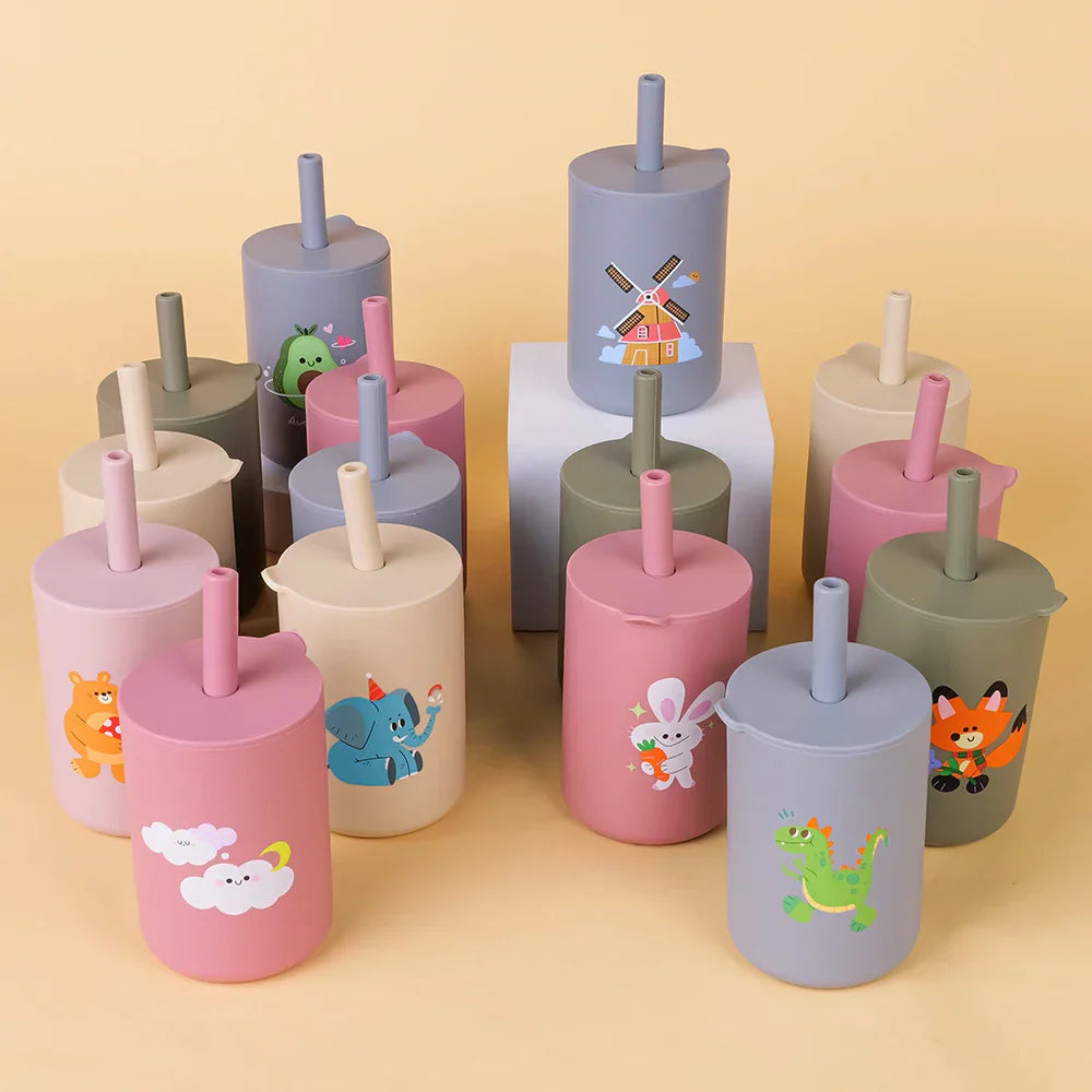 150ML Baby Silicone Cup with Exquisite Pattern Lid