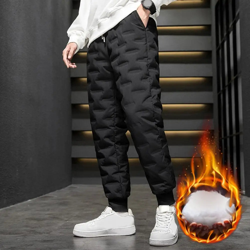Men Fleece-lined Cotton Pants Winter Trousers Men's Winter