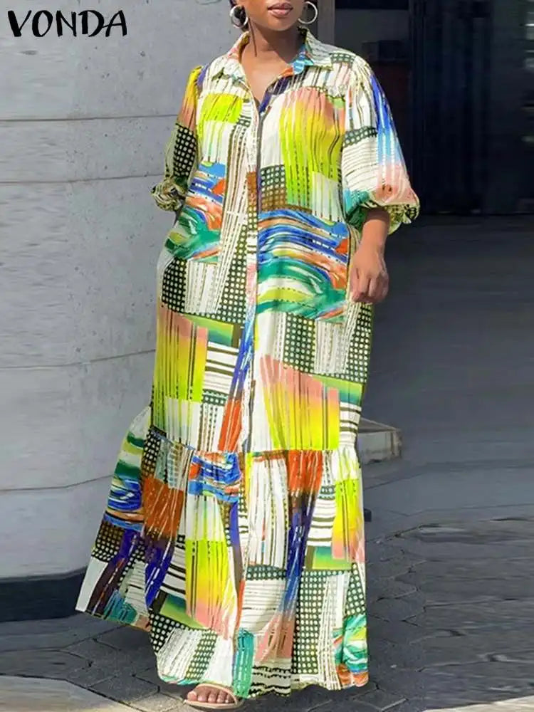 Plus Size 5XL VONDA 2024 Summer Bohemian Printed