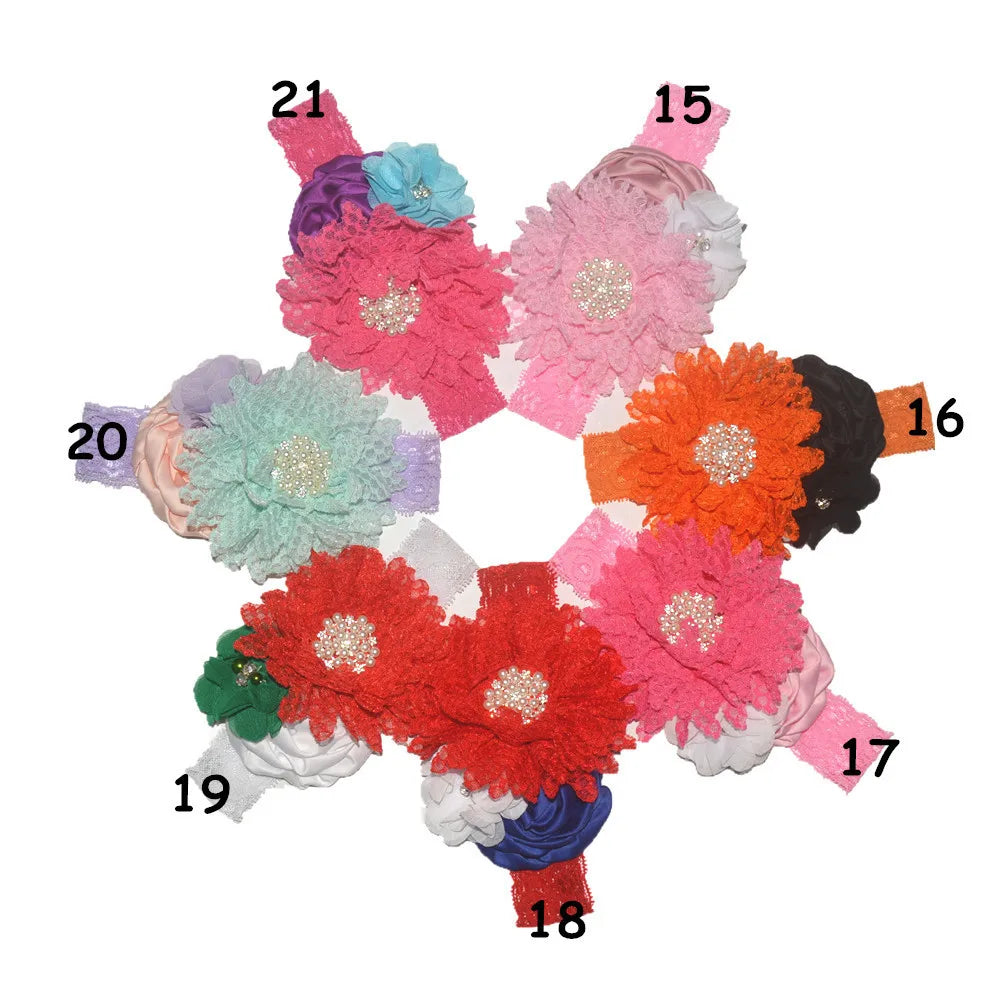 Baby girls Flower Headband Newborn Infant Pearl Flowers