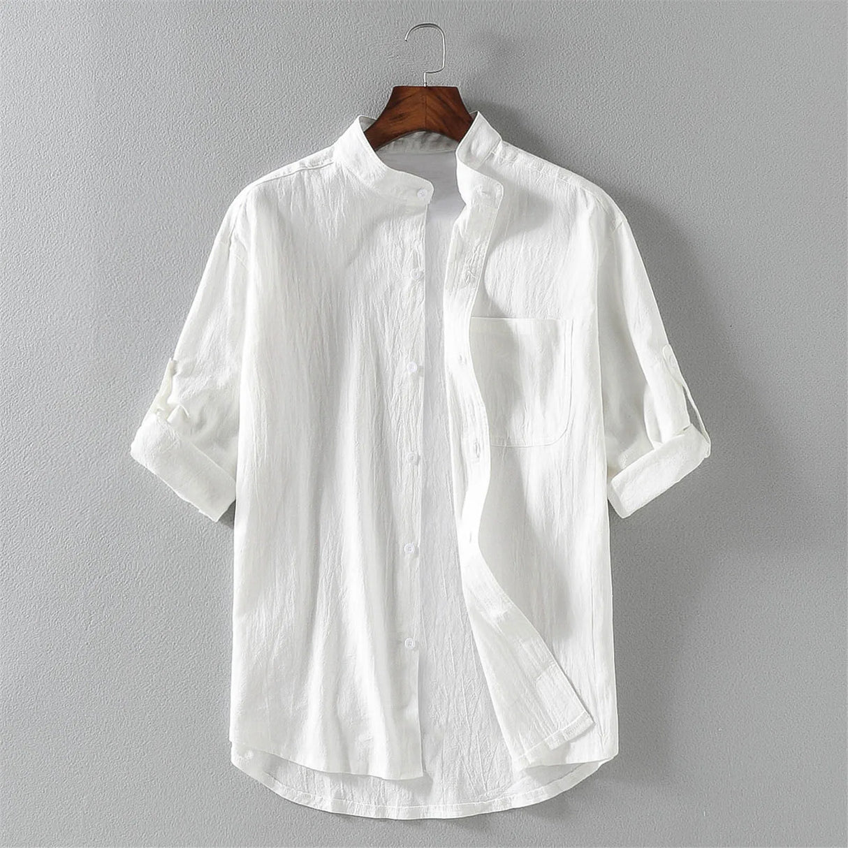 Men's Summer Shirts Stand-up Collar Five-point Mid-sleeve Shirt