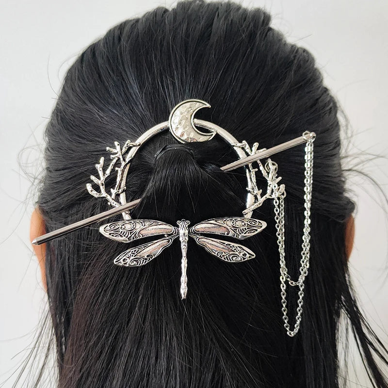 Witch Woodland Goddess Crescent Moon Dragonfly Hairstick Fairy