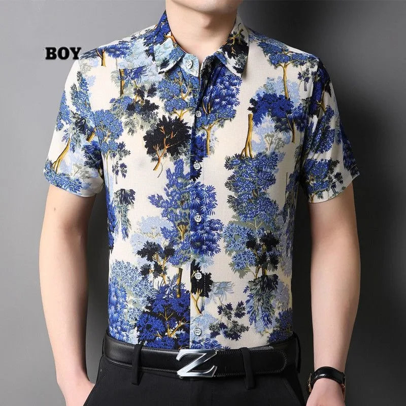 Summer Shirts for Men Short Sleeve Striped Vintage