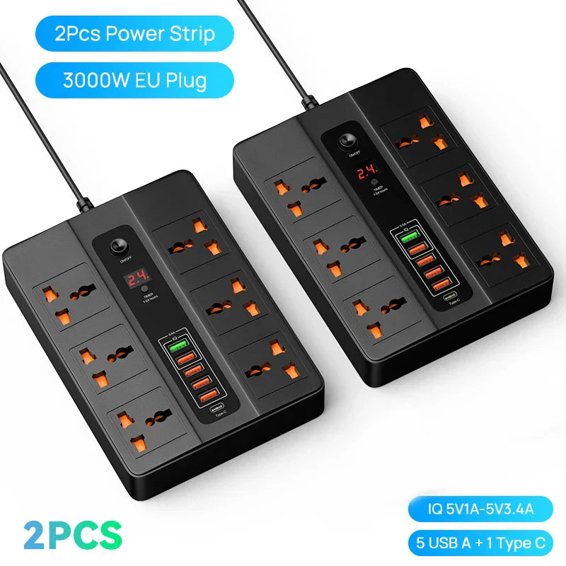 3000W 6 AC Outlets Power Strip 20W PD
