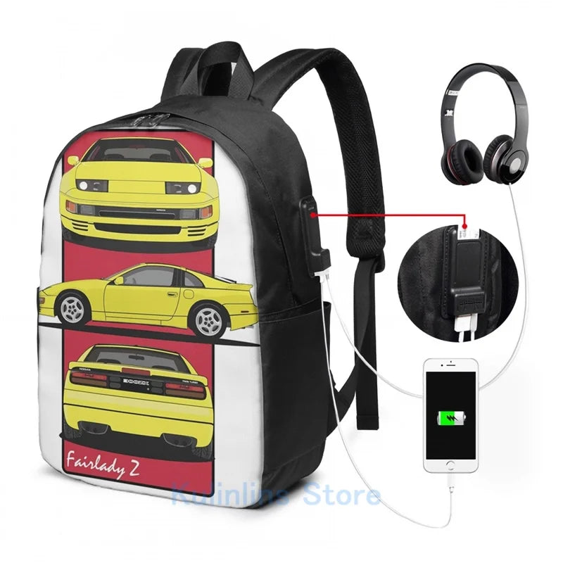 Funny Graphic print Nissan 300zx USB Charge Backpack