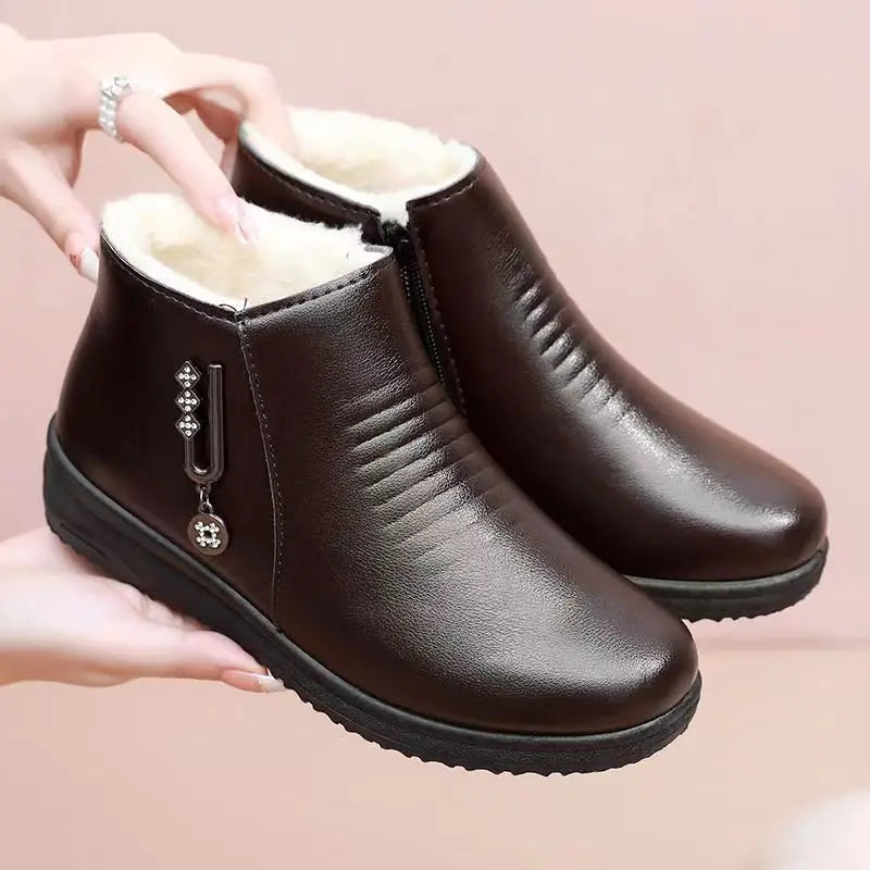 2024 New Women's Real Leather Ankle Boots Thick