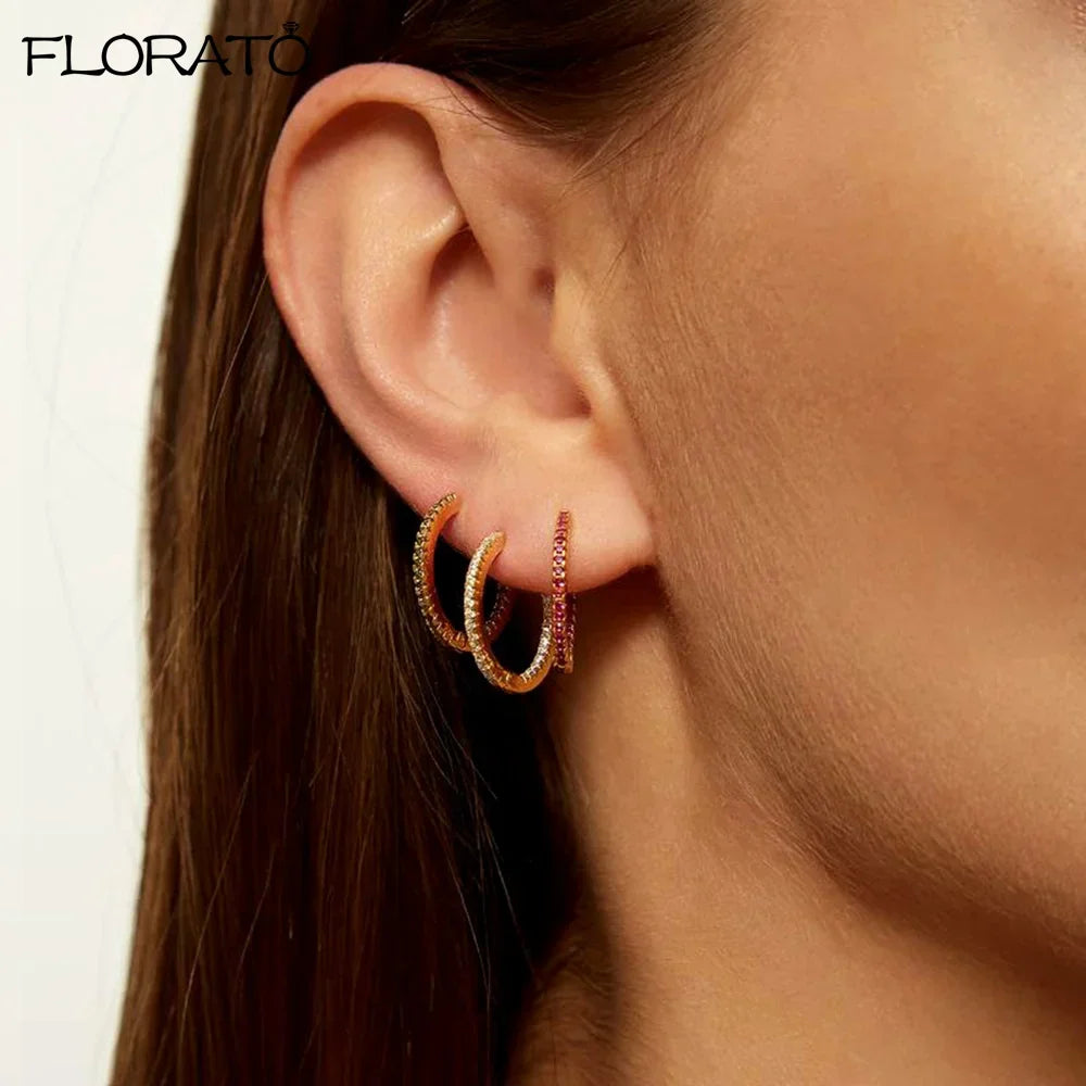 Minimalist 925 Silver Needle 15mm Crystal Hoop Earring