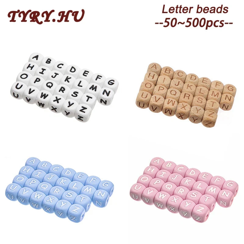 TYRY.HU 50-500Pcs 12mm Silicone Letter Beads BPA-Free Colorful