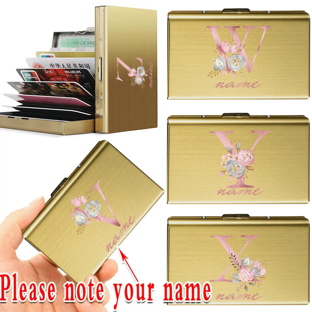 Customize Any Name Credit Card Holder Men Anti-scan Slim Wallet RFID Card Holder Metal Money Bag Thin ID Case Pink Letter Purse