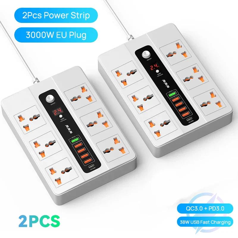 3000W 6 AC Outlets Power Strip 20W PD