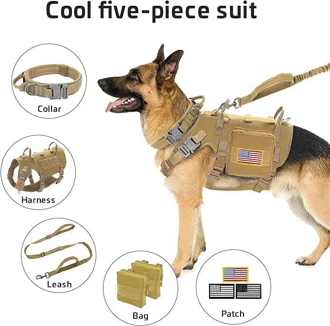 Tactical Military Dog Harness Collar Leash Set Durable