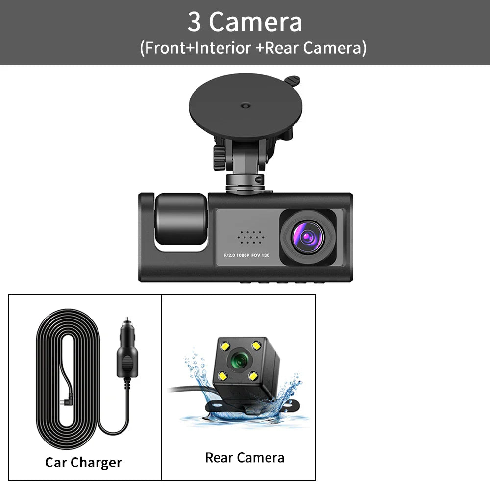 3 Channel Dash Cam Video Recorder Three Lens