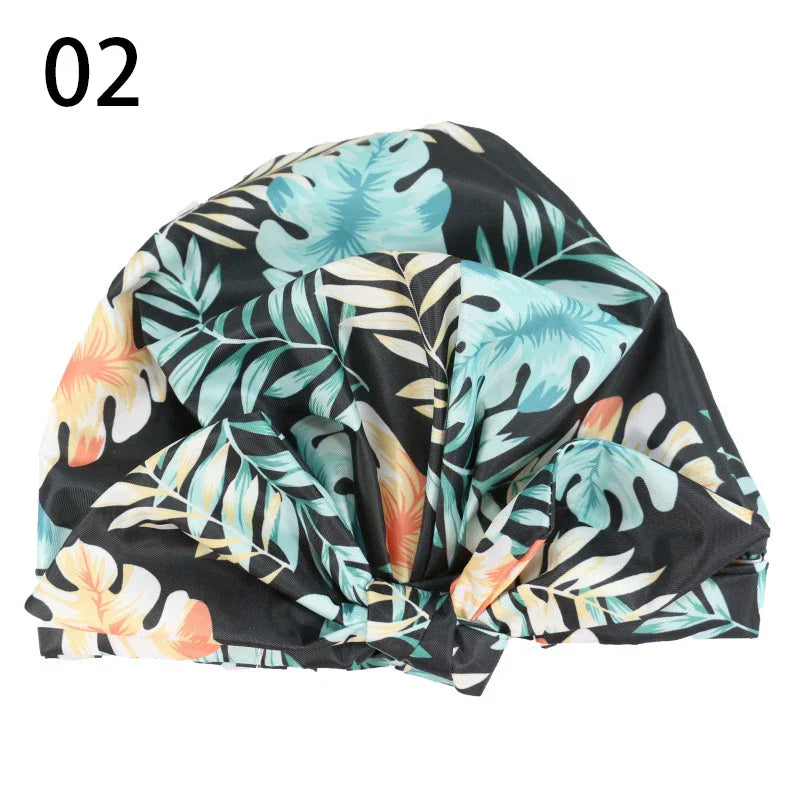 Waterproof Leopard Print Cap Elastic Bow Nightcap Women