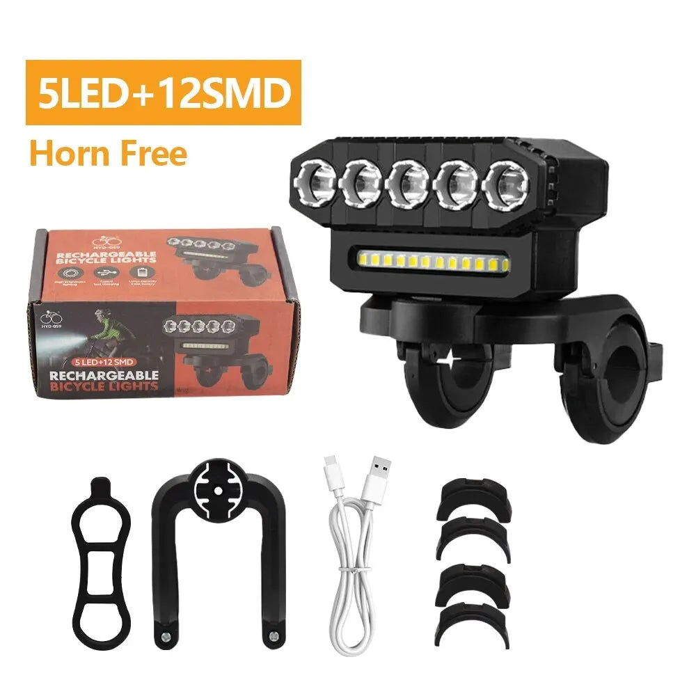 8 LED Bicycle Front Light USB Rechargeable 130dB