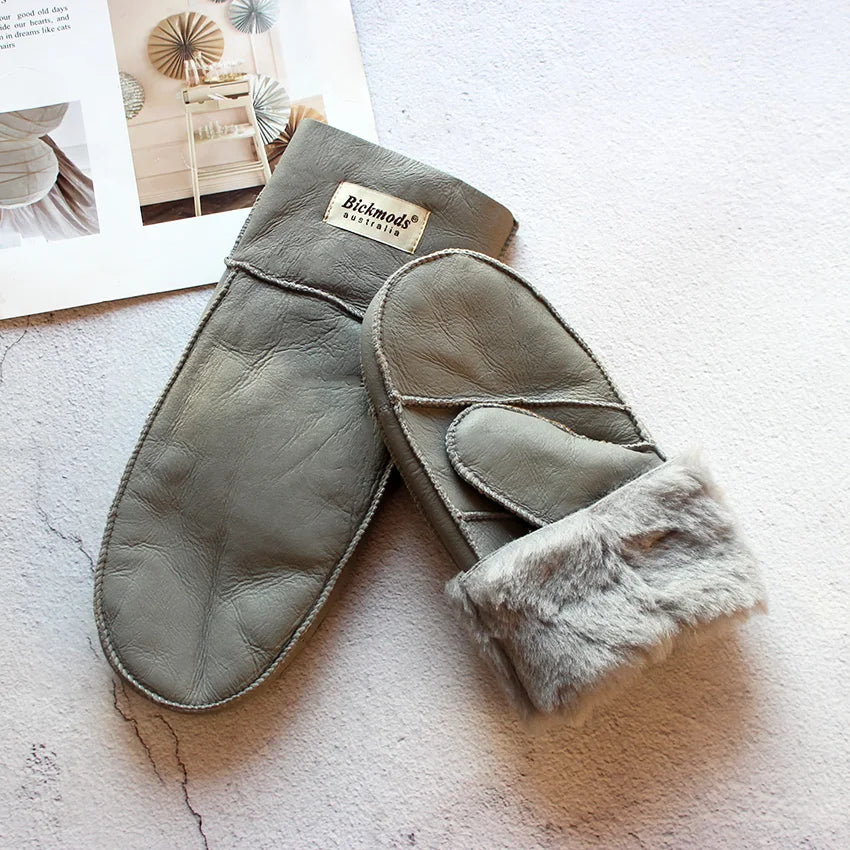 Sheepskin Fur Mittens Women's Leather Wool Color Winter