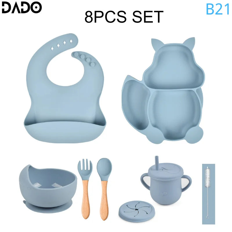 Baby Feeding Set Silicone Suction Bowls Divided Plates
