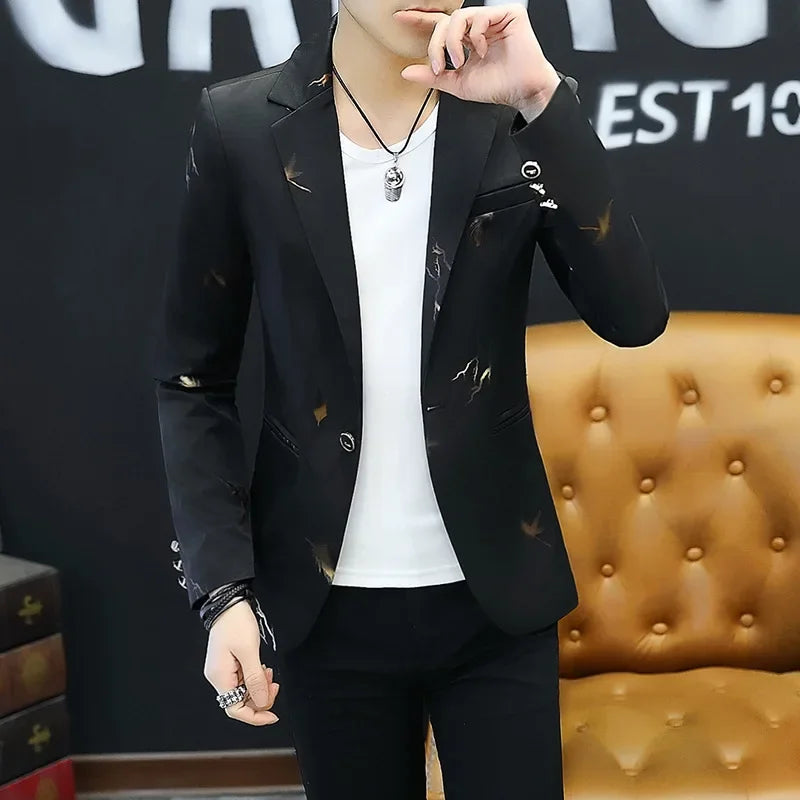 HOO 2024 Youth Slim blazer Men Fashion Casual