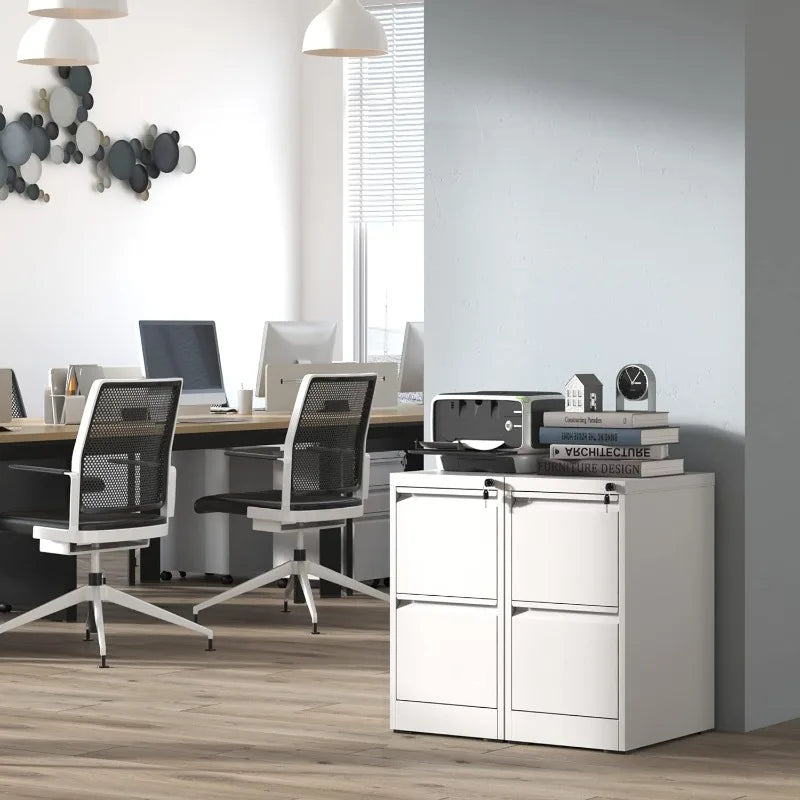 IKIMI 2 Drawer File Cabinet,White Metal Filing Cabinets