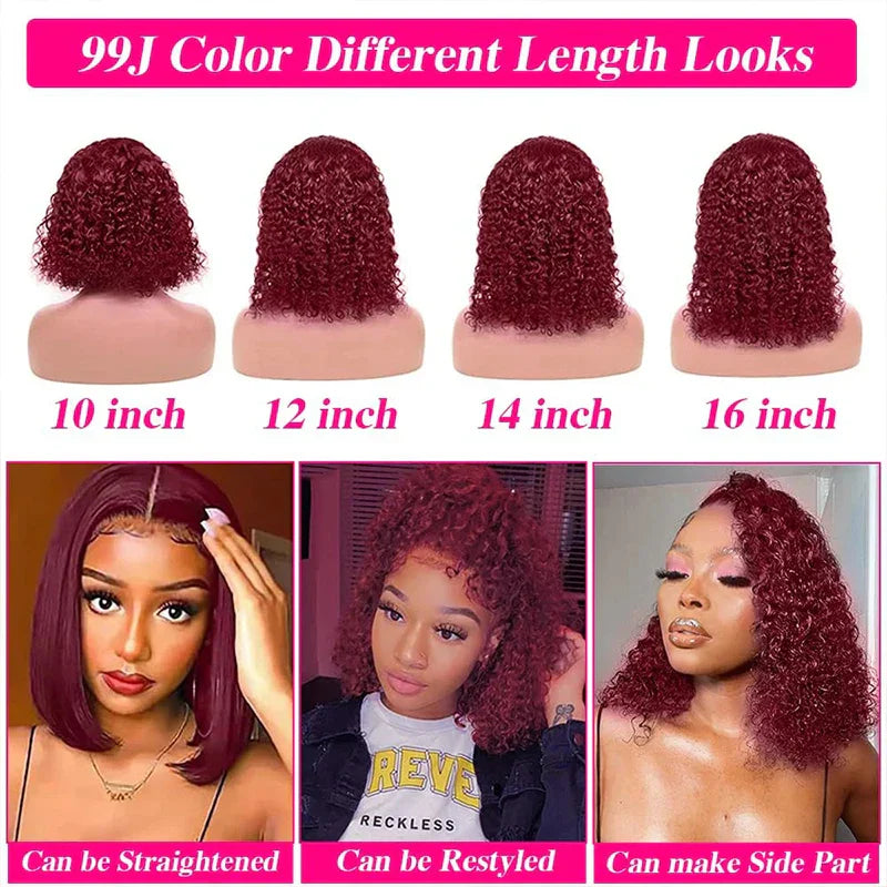 99J Burgundy Deep Wave Red Water Bob Wigs