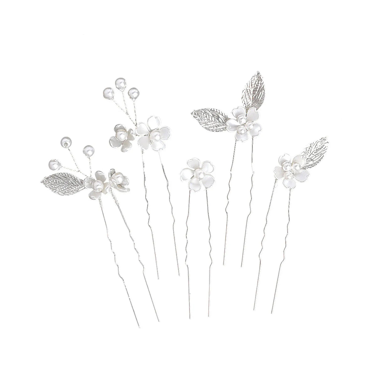 5pcs U-shape Hairpin Set For Women Pearl Floral