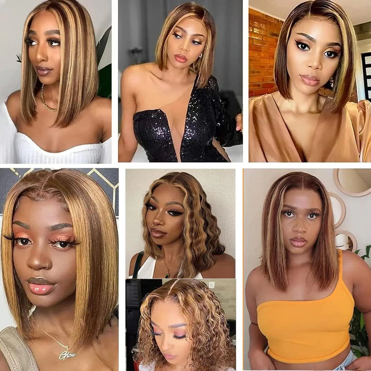 Highlight Honey Blonde Lace Front Wig Human Hair Ombre P4/27 HD Lace Frontal Bob Wigs Human Hair Glueless Ombre Brown Wig 180%