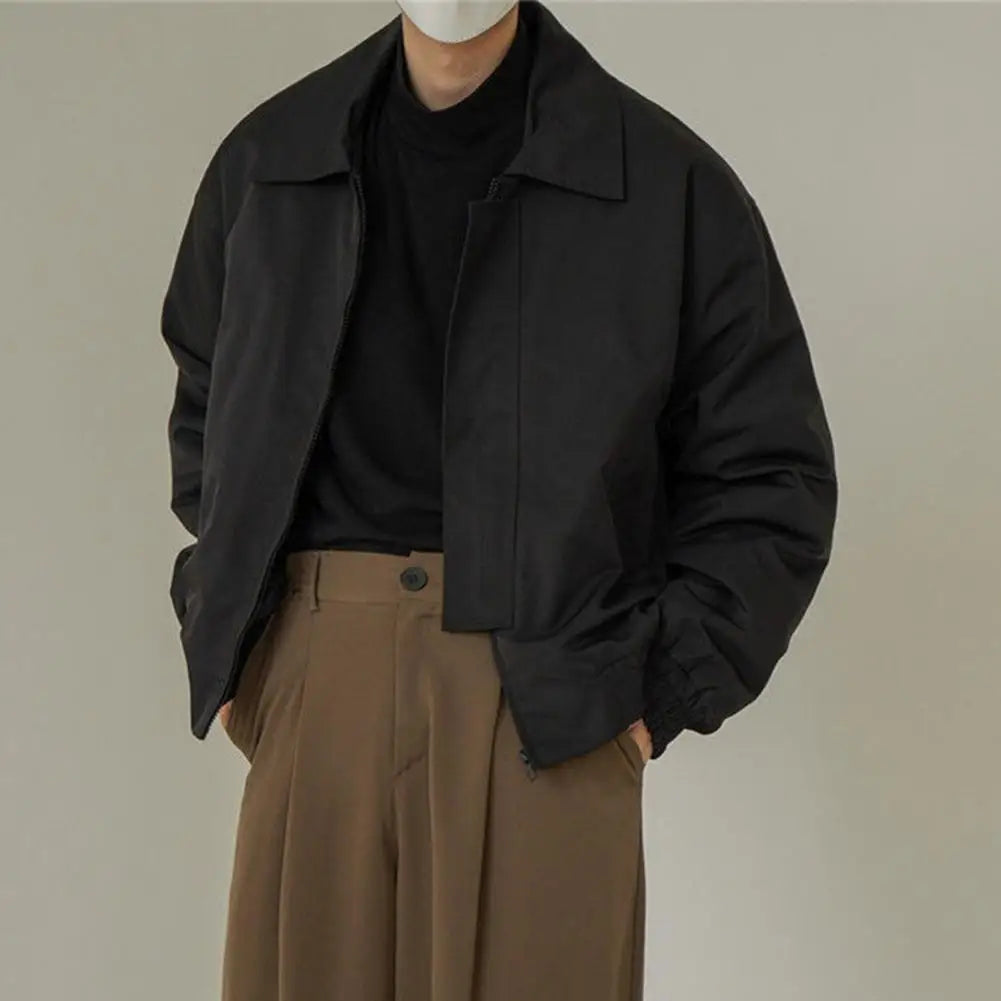 Men Jacket Zipper Closure Personality Long Sleeves Casual