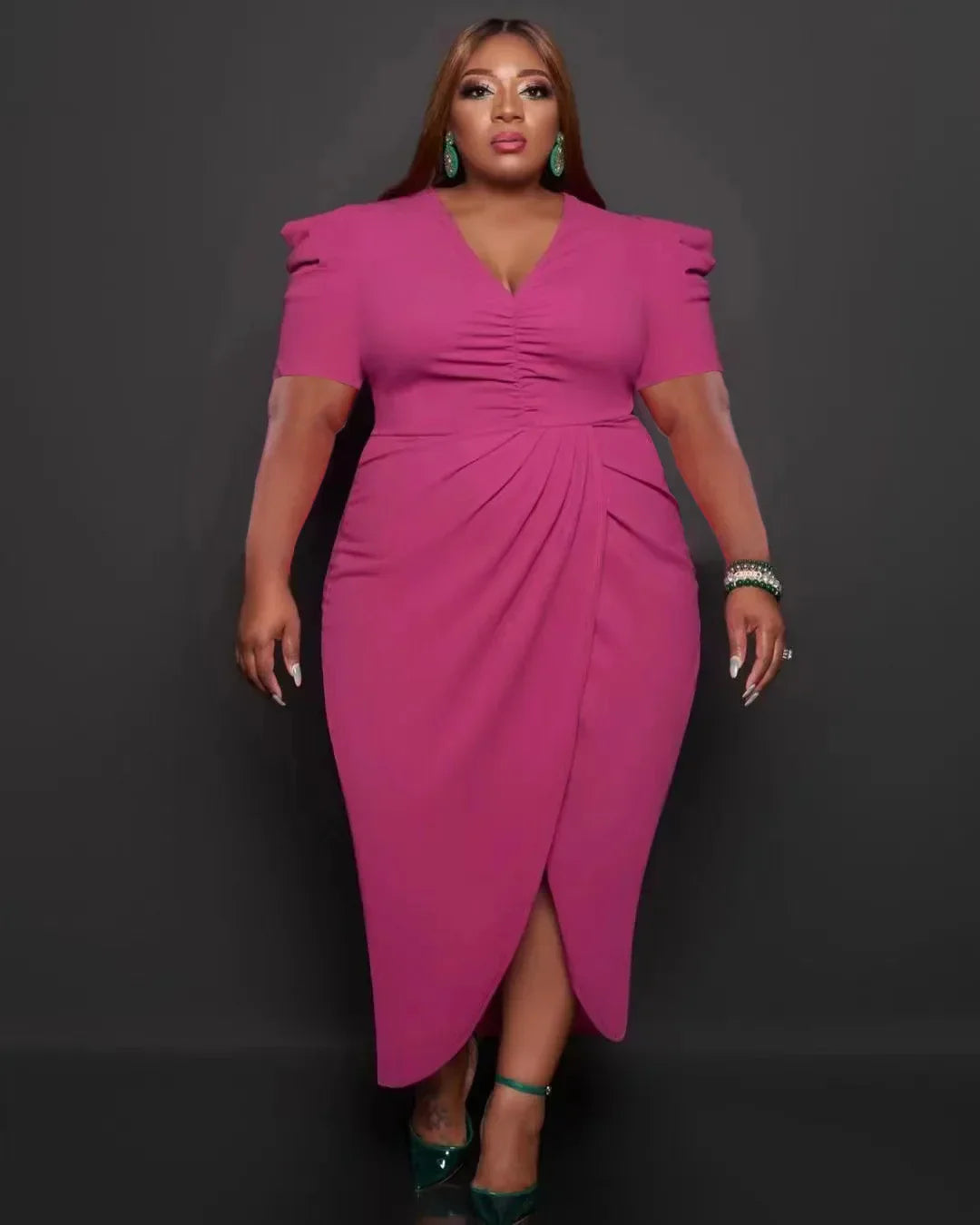 Pulkritu Plus Size Women Puff Short Sleeve Wrap