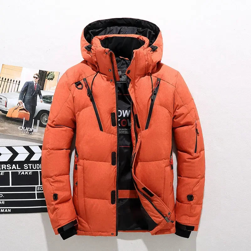 Men's White Duck Down Jacket Warm Hooded Thick