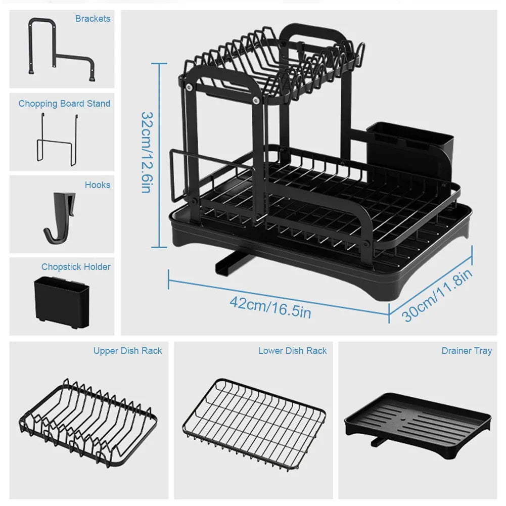2 Tier Dish Bowl Drainer Storage Rack Kitchen