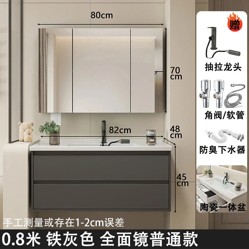Ceramic Integrated Basin Bathroom Cabinet Modern Minimalist Sink