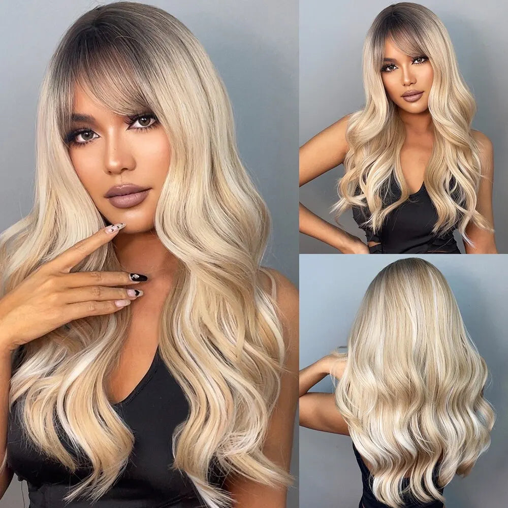 HAIRCUBE Long Ombre Brown Black Light Blonde Synthetic