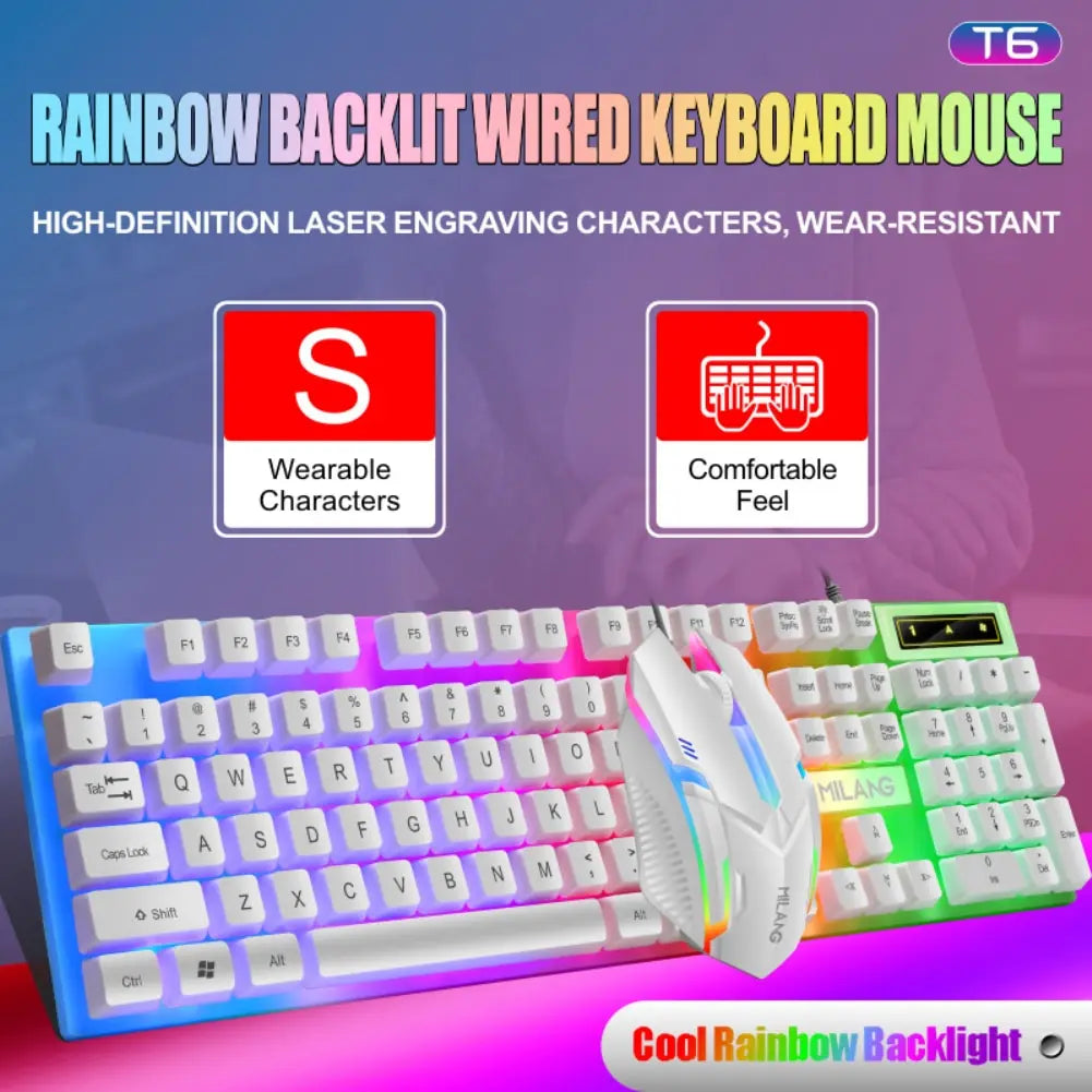Rainbow Backlit Wired Keyboard and Mouse,Floating Keycap Strong,