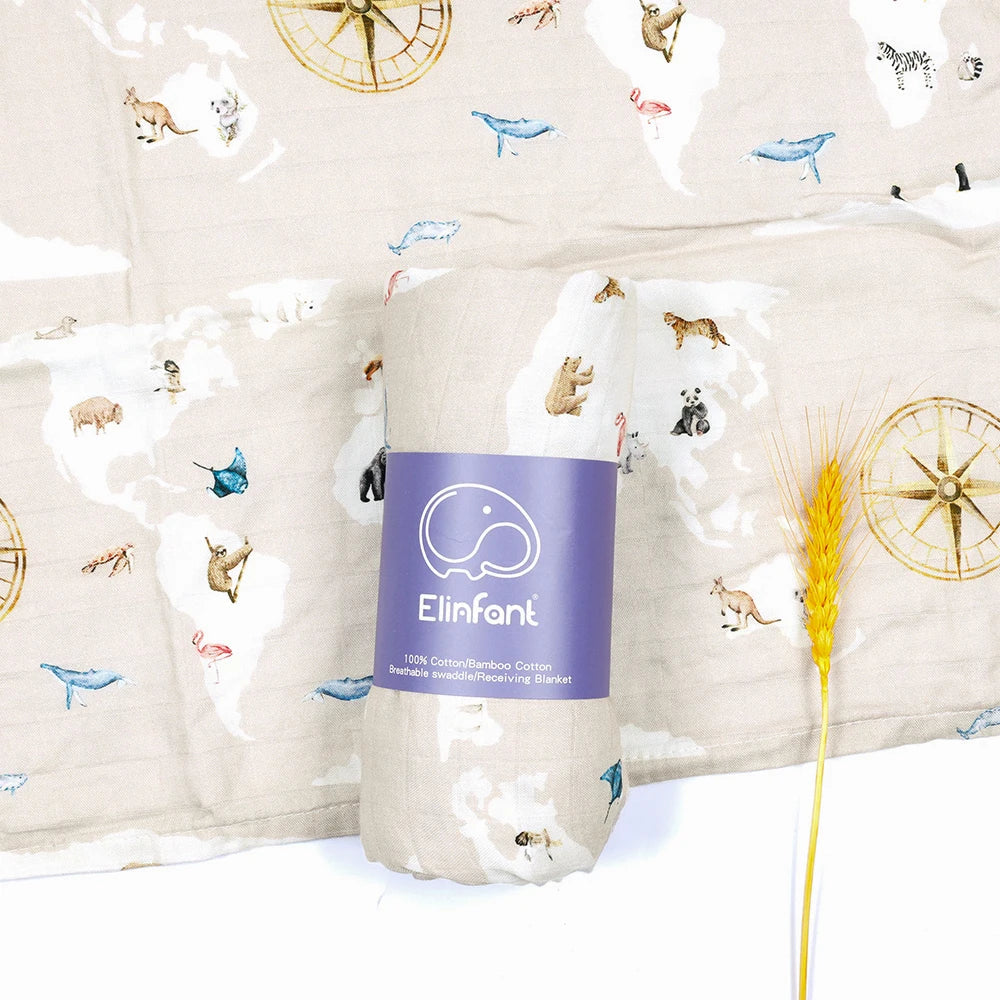 Elinfant Digital Print Muslin Swaddle Blanket Bamboo Cotton