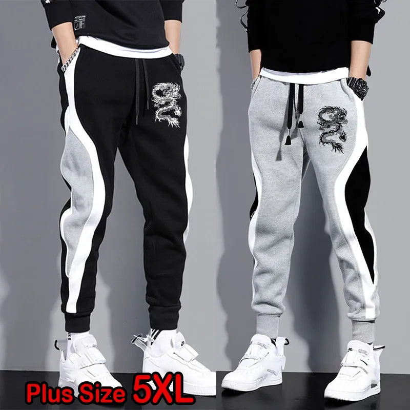 New Men Casual Drawstring dragon print Pants Jogger