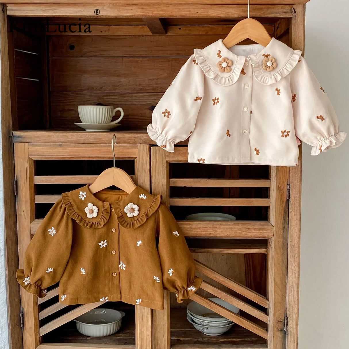 RiniLucia Autumn Baby Girls Floral Cotton T-shirt Children