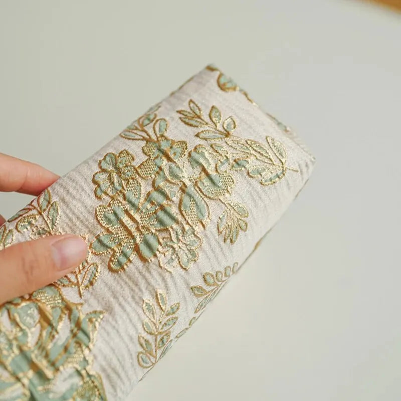 Women's Makeup Bag Green Gold Flowers Large Capacity