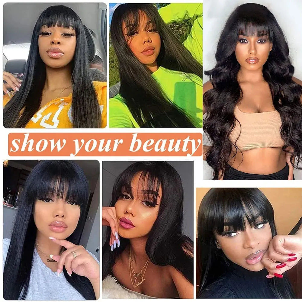 100% Human Hair Wigs Straight Hair With Bang