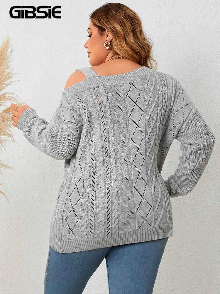 GIBSIE Plus Size Off Shoulder Long Sleeve Sweaters
