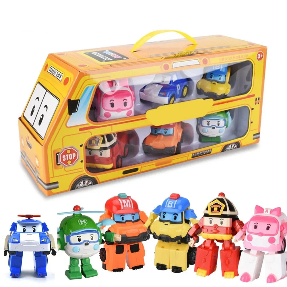Set of 6 Pcs Poli Car Kids Robot